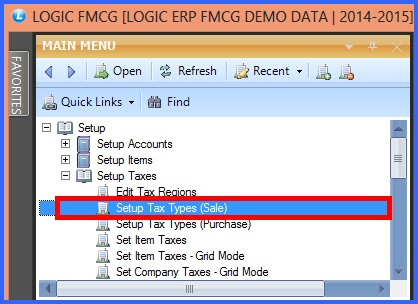 fmcg setup taxes sale menu